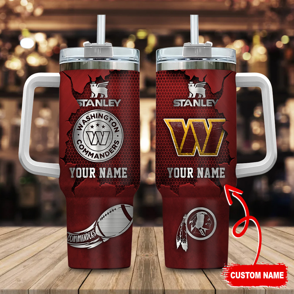 Washington Commanders NFL Metal Style Custom Stanley Quencher 40oz Stainless Steel Tumbler With Handle