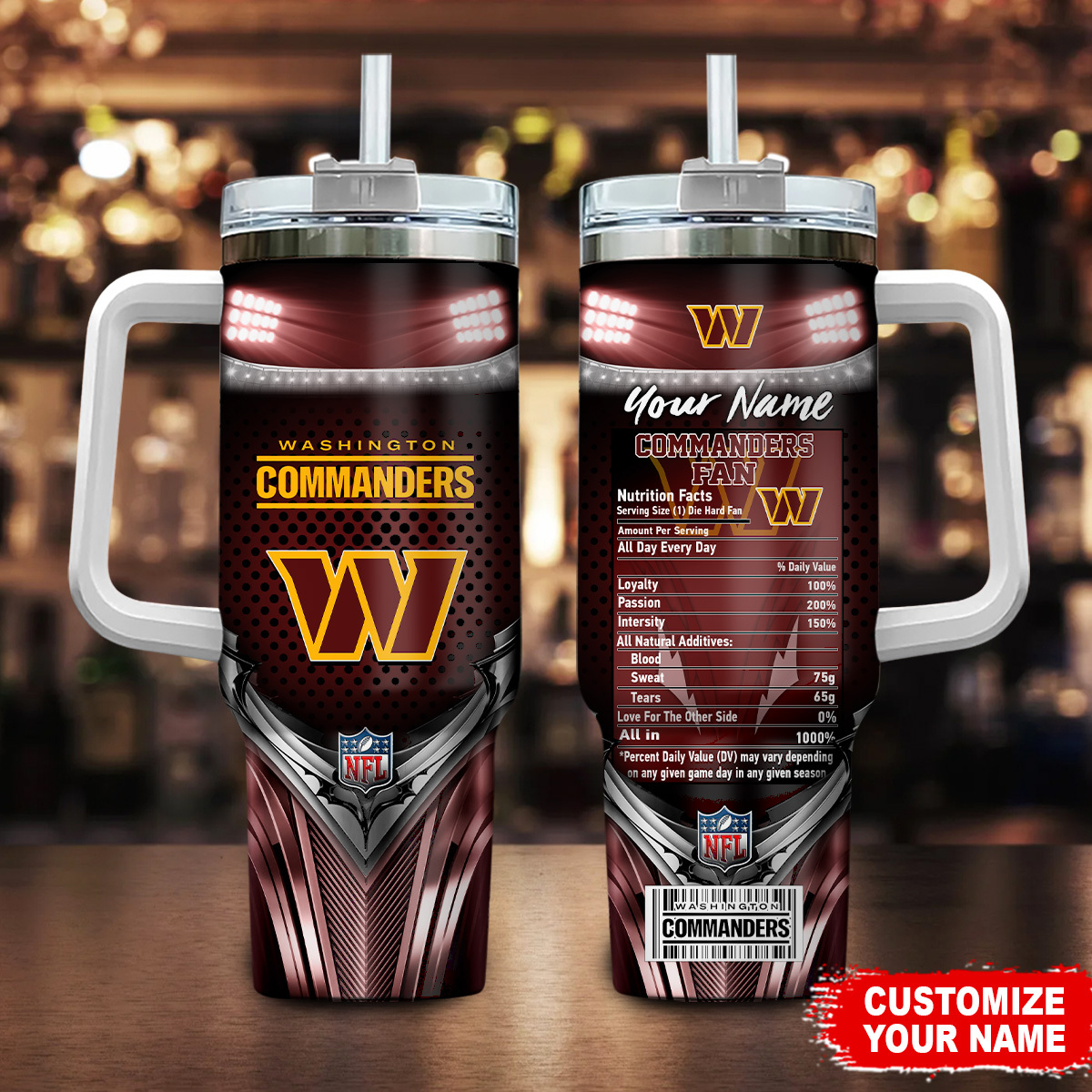 Washington Commanders NFL Nutrition Facts Custom Stanley Quencher 40oz Stainless Steel Tumbler With Handle