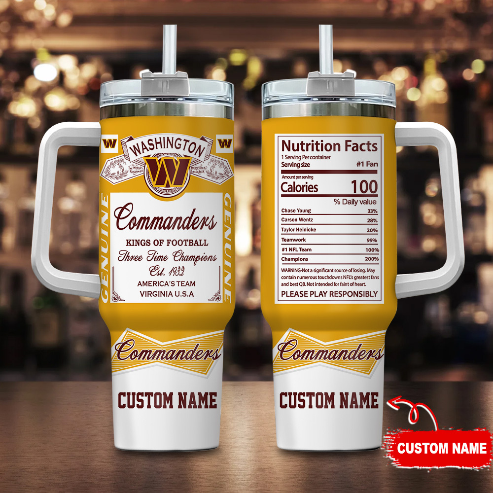 Washington Commanders NFL Nutrition Facts Custom Stanley Quencher 40oz Stainless Steel Tumbler With Handle