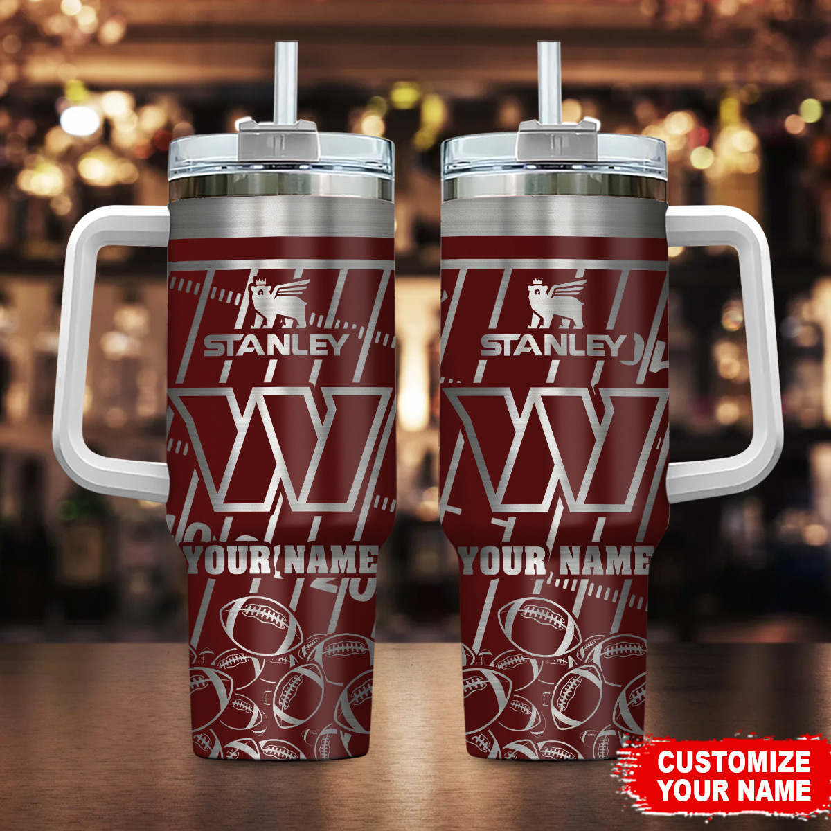 Washington Commanders NFL Silver Custom Stanley Quencher 40oz Stainless Steel Tumbler With Handle