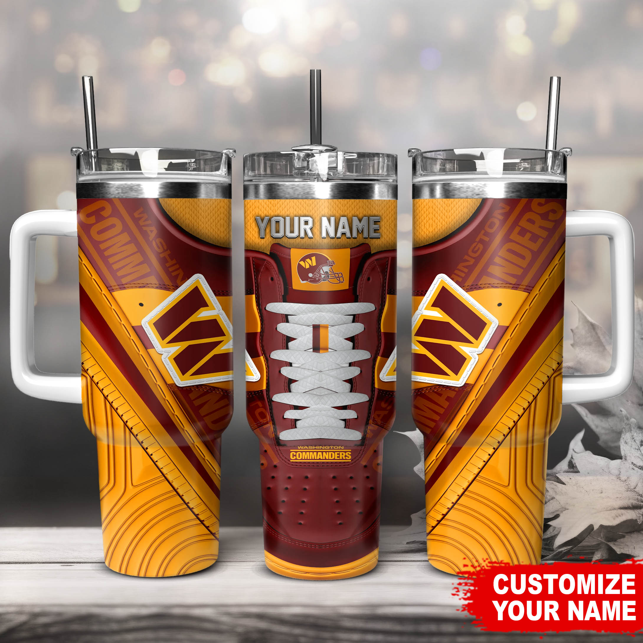 Washington Commanders NFL Sneaker Custom Stanley Quencher 40oz Stainless Steel Tumbler With Handle