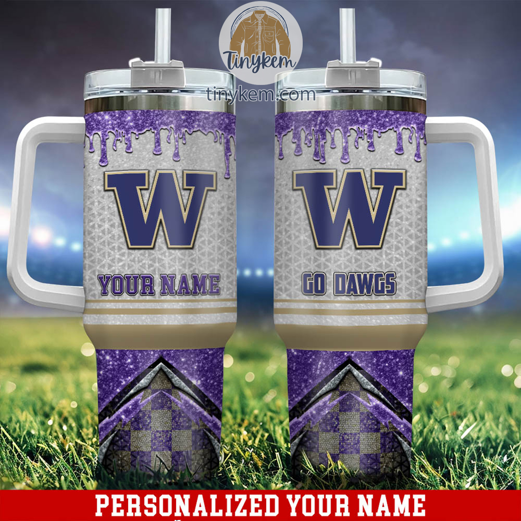 Washington Huskies Glitter NCAA Custom Stanley Quencher 40oz Stainless Steel Tumbler With Handle