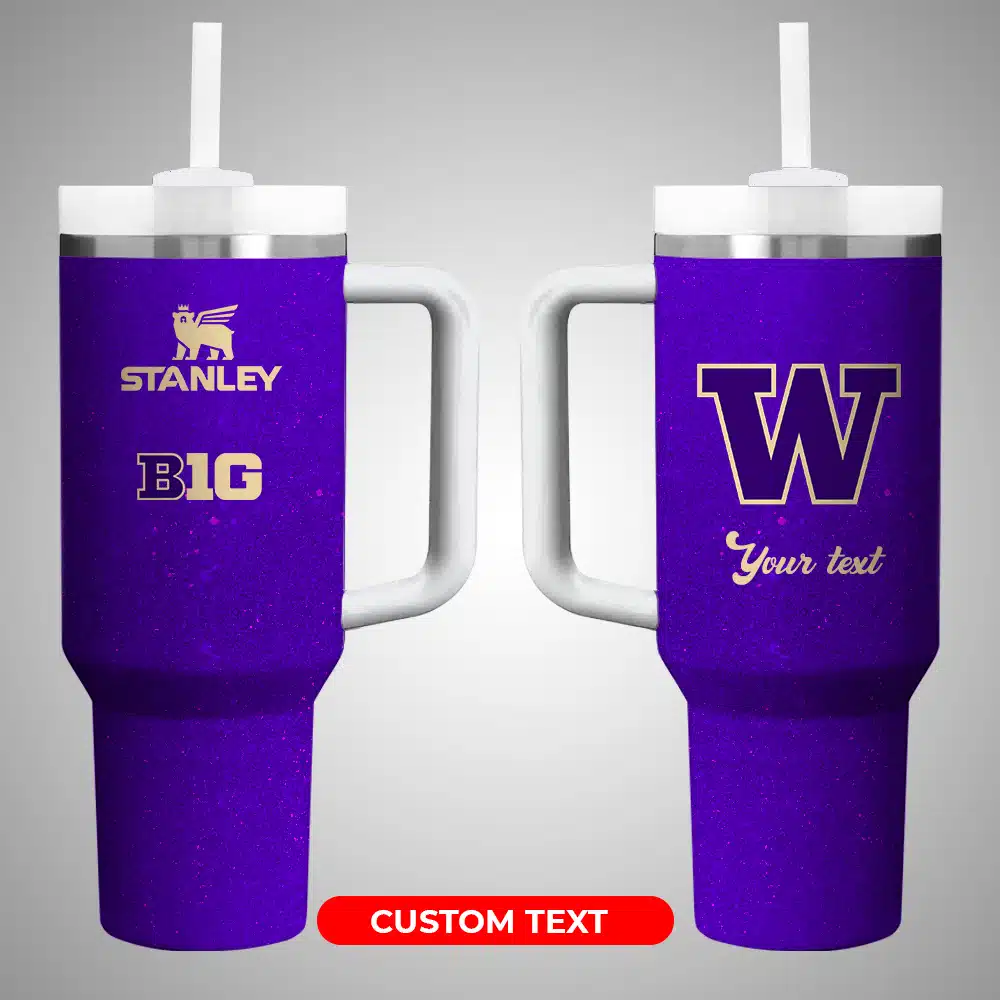 Washington Huskies NCAA Custom Stanley Quencher 40oz Stainless Steel Tumbler With Handle