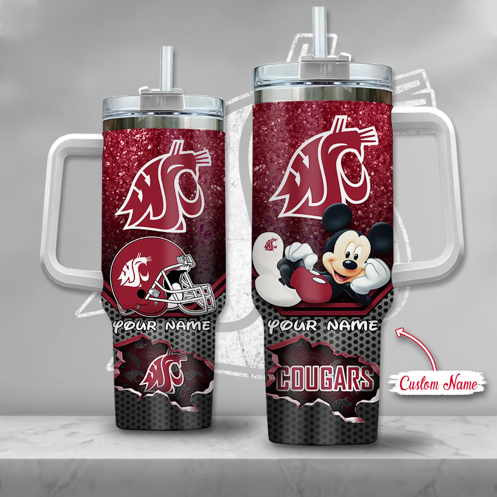 Washington State Cougars NCAA Mickey Mouse Custom Stanley Quencher 40oz Stainless Steel Tumbler With Handle