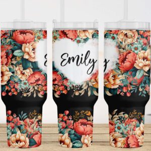 Watercolor Boho Flowers Custom Stanley Quencher 40oz Stainless Steel Tumbler With Handle