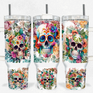 Watercolor Catrina Floral Day Of The Dead Custom Stanley Quencher 40oz Stainless Steel Tumbler With Handle