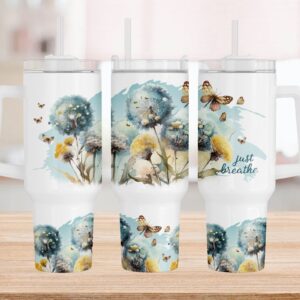 Watercolor Dandelion Butterflies Custom Stanley Quencher 40oz Stainless Steel Tumbler With Handle