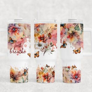 Watercolor Floral Butterlies Custom Stanley Quencher 40oz Stainless Steel Tumbler With Handle