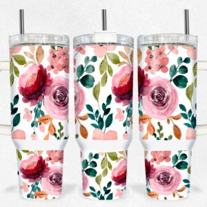 Watercolor Floral Custom Stanley Quencher 40oz Stainless Steel Tumbler With Handle