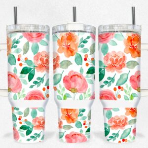 Watercolor Floral Custom Stanley Quencher 40oz Stainless Steel Tumbler With Handle