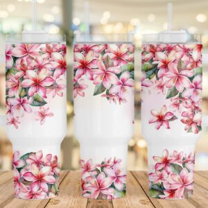 Watercolor Plumeria Flowers Custom Stanley Quencher 40oz Stainless Steel Tumbler With Handle
