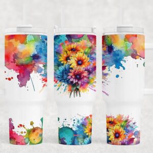 Watercolor Sunflowers Custom Stanley Quencher 40oz Stainless Steel Tumbler With Handle