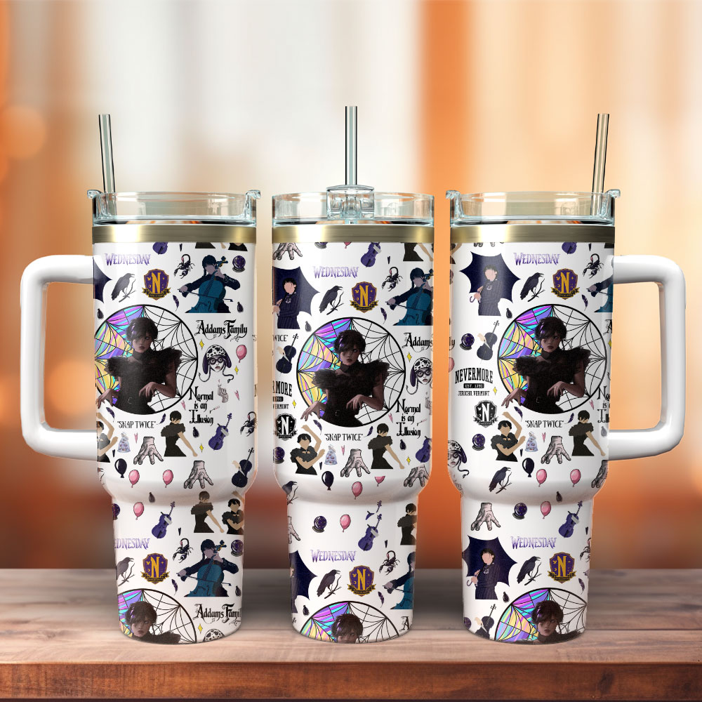 Wednesday Movie Custom Stanley Quencher 40oz Stainless Steel Tumbler With Handle