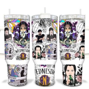 Wednesday TV Series Custom Stanley Quencher 40oz Stainless Steel Tumbler With Handle