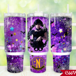 Wednesday TV Series Custom Stanley Quencher 40oz Stainless Steel Tumbler With Handle