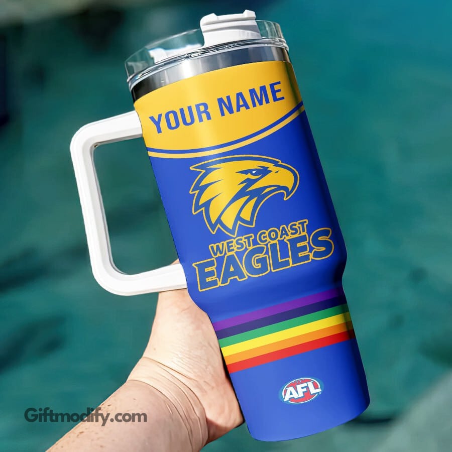 West Coast Eagles AFL Custom Stanley Quencher 40oz Stainless Steel Tumbler With Handle