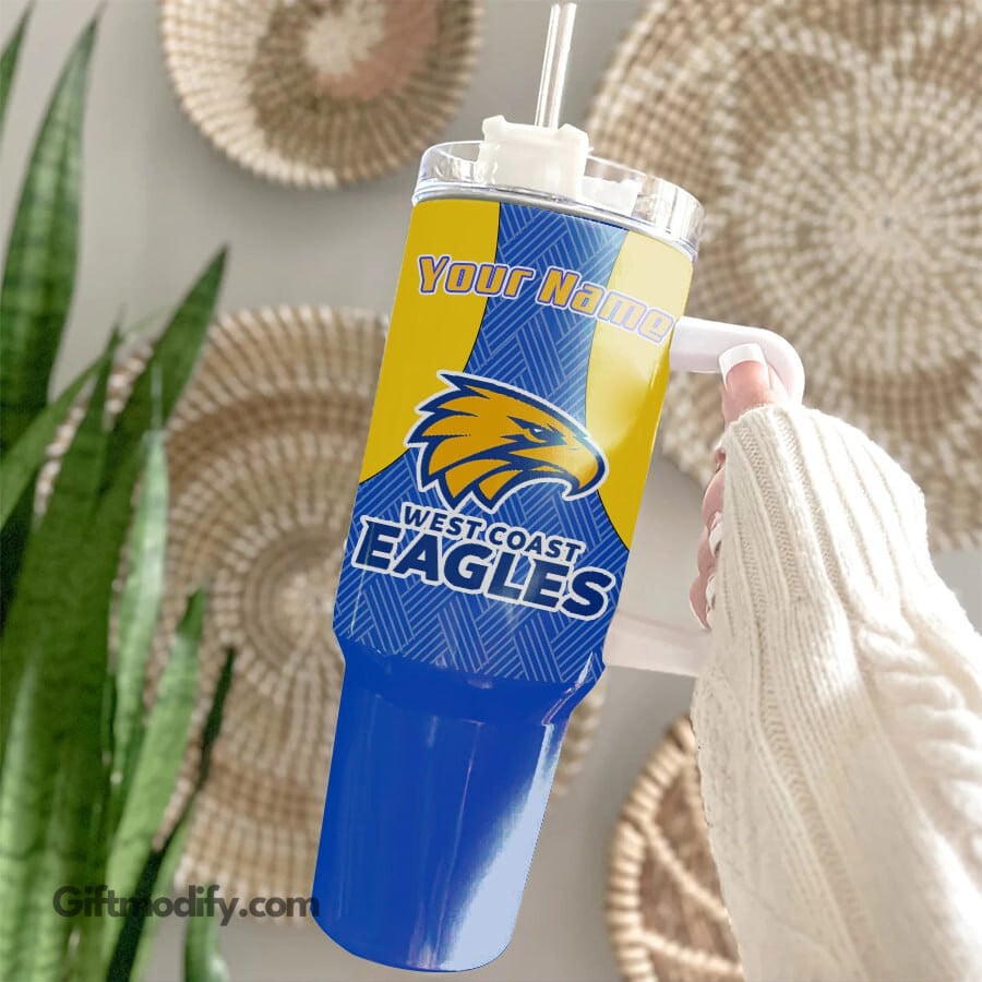 West Coast Eagles AFL Custom Stanley Quencher 40oz Stainless Steel Tumbler With Handle