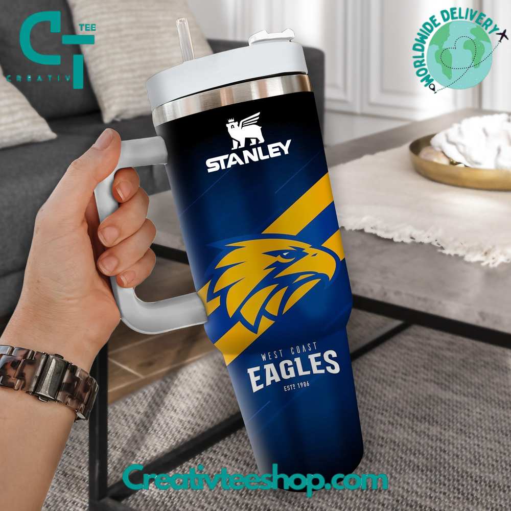 West Coast Eagles AFL Custom Stanley Quencher 40oz Stainless Steel Tumbler With Handle