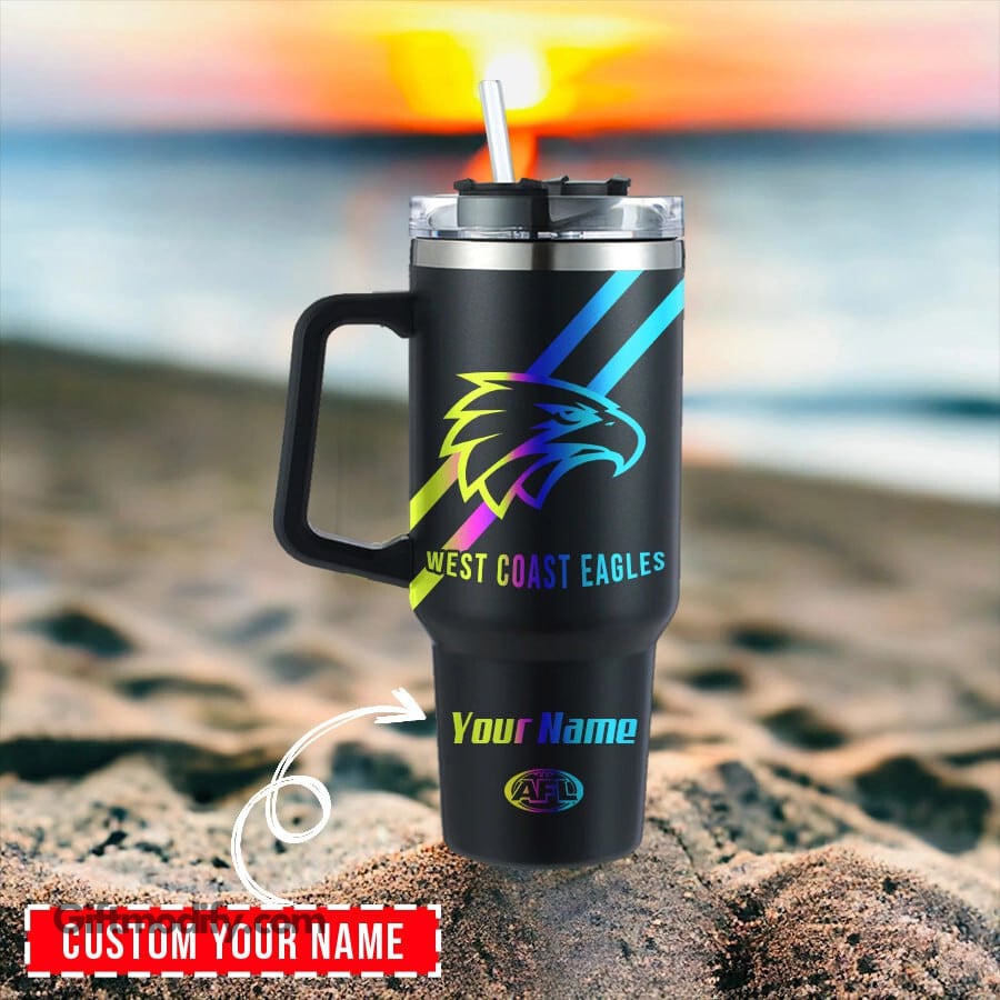 West Coast Eagles AFL Hologram Logo Custom Stanley Quencher 40oz Stainless Steel Tumbler With Handle