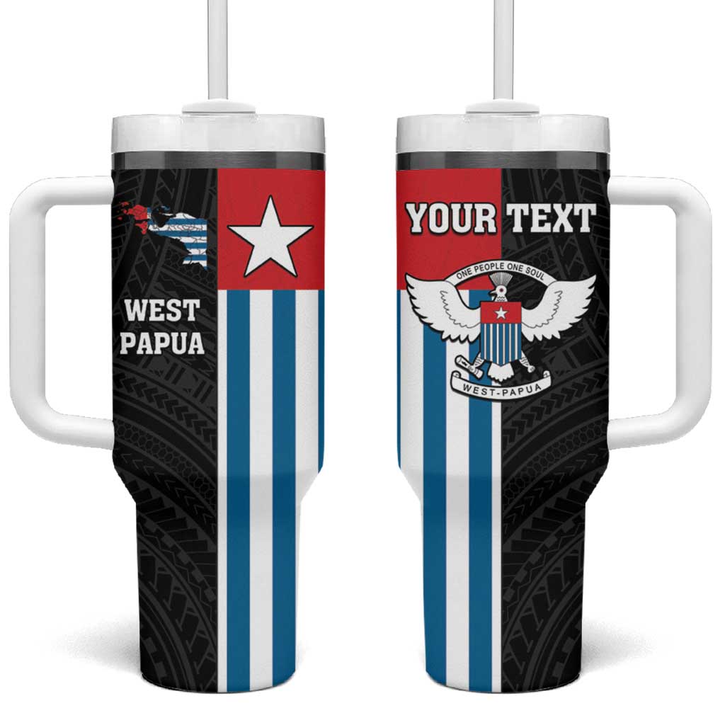 West Papua Polynesian With Coat Of Arms Custom Stanley Quencher 40oz Stainless Steel Tumbler With Handle