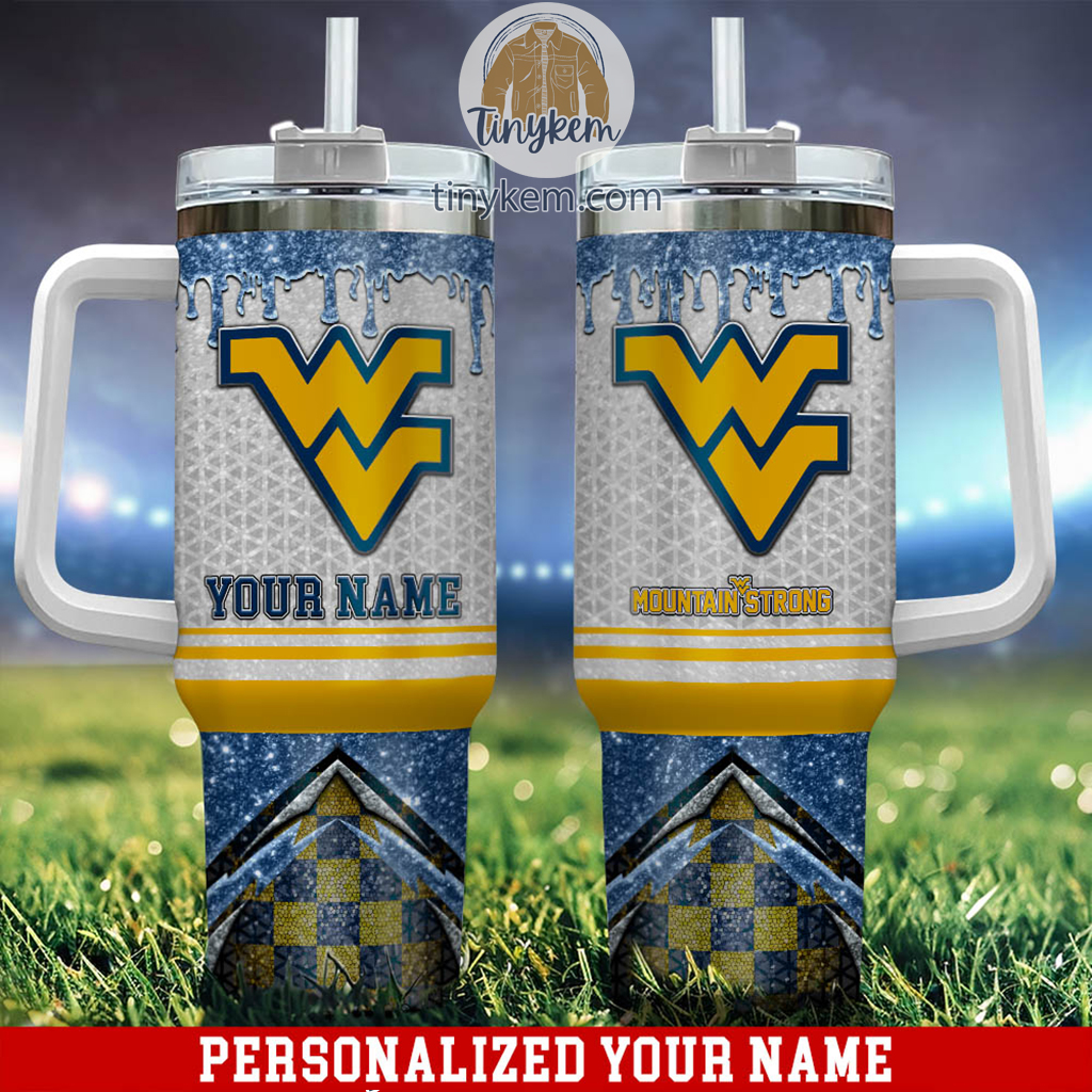 West Virginia Mountaineers Glitter NCAA Custom Stanley Quencher 40oz Stainless Steel Tumbler With Handle