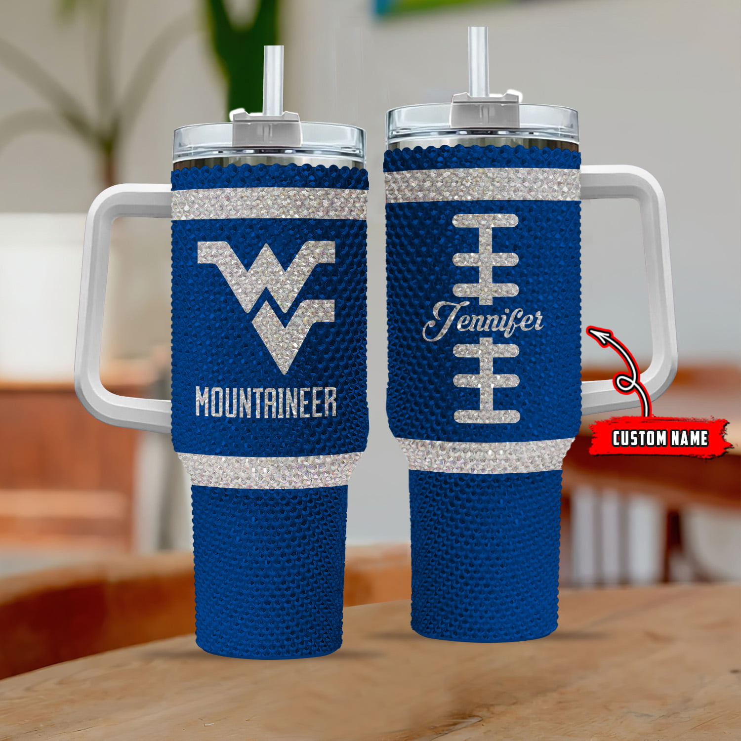 West Virginia Mountaineers NCAA Custom Stanley Quencher 40oz Stainless Steel Tumbler With Handle