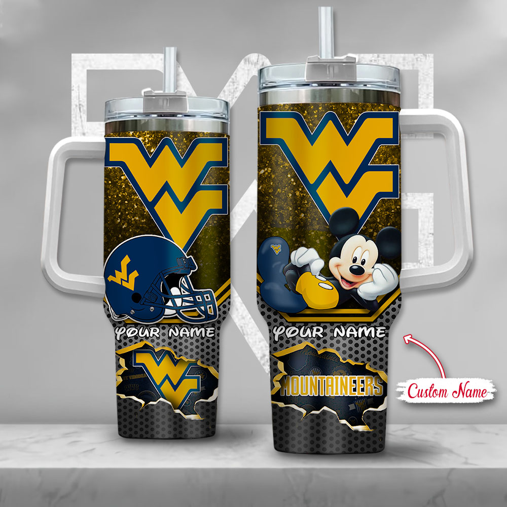 West Virginia Mountaineers NCAA Mickey Mouse Custom Stanley Quencher 40oz Stainless Steel Tumbler With Handle
