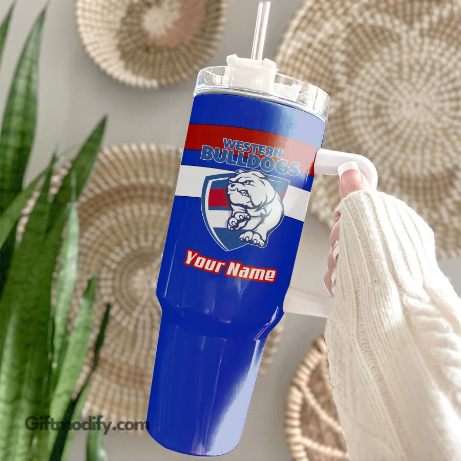 Western Bulldogs AFL Custom Stanley Quencher 40oz Stainless Steel Tumbler With Handle