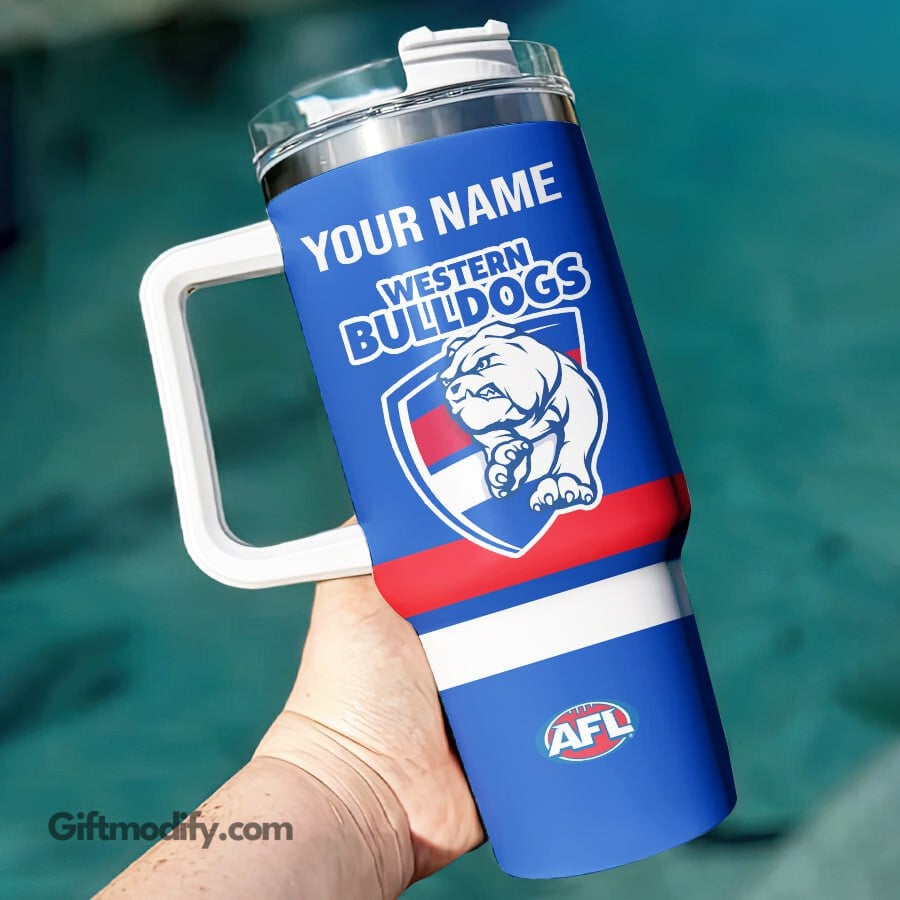 Western Bulldogs AFL Custom Stanley Quencher 40oz Stainless Steel Tumbler With Handle
