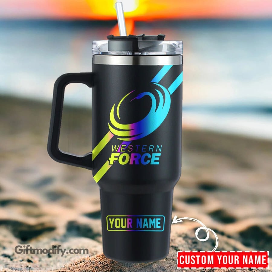 Western Force Super Rugby Hologram Logo Custom Stanley Quencher 40oz Stainless Steel Tumbler With Handle