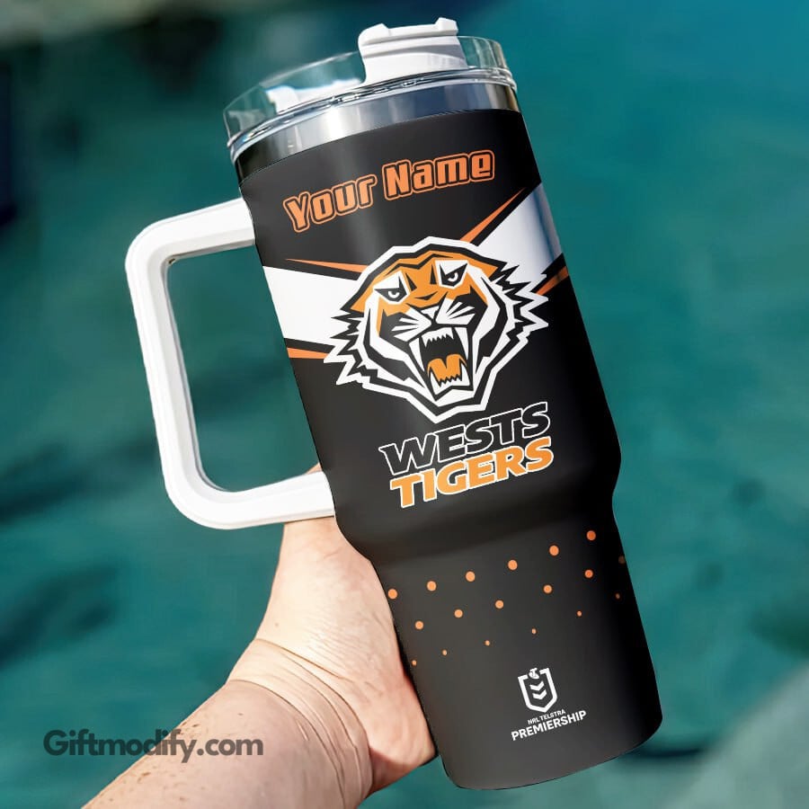 Wests Tigers NRL Custom Stanley Quencher 40oz Stainless Steel Tumbler With Handle
