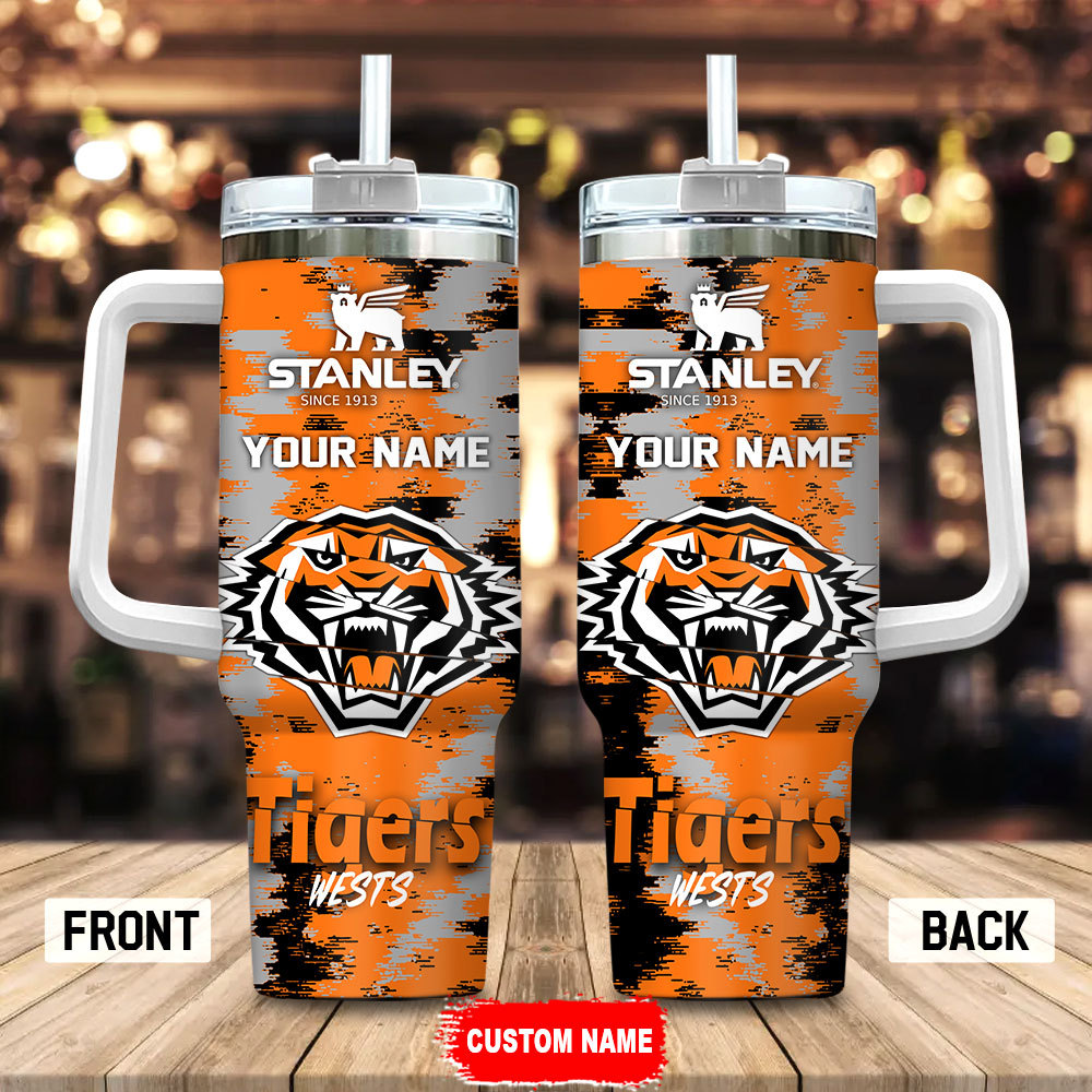 Wests Tigers NRL Custom Stanley Quencher 40oz Stainless Steel Tumbler With Handle