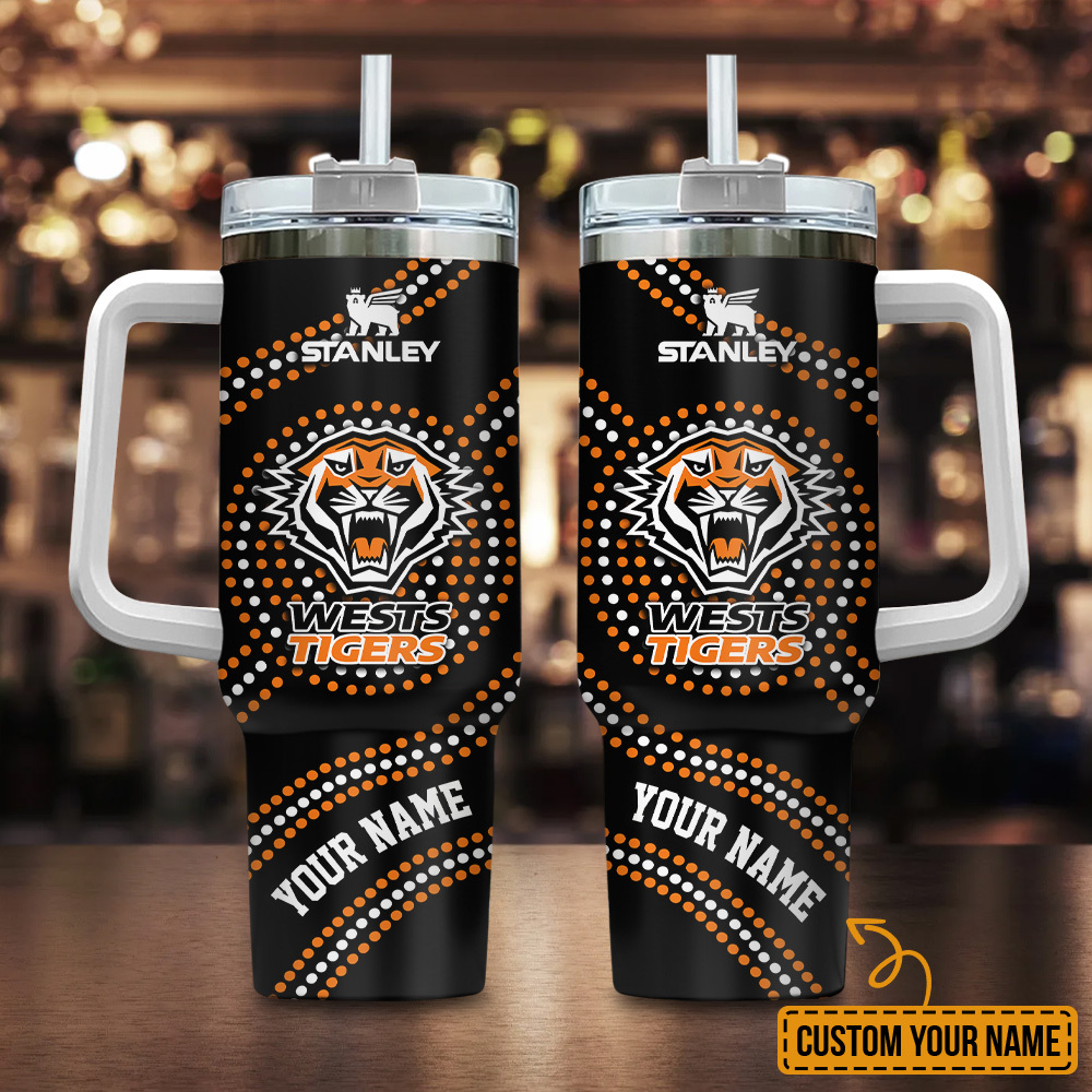 Wests Tigers NRL Custom Stanley Quencher 40oz Stainless Steel Tumbler With Handle