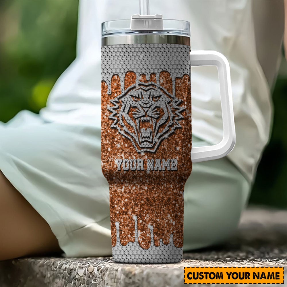 Wests Tigers NRL Glitter Custom Stanley Quencher 40oz Stainless Steel Tumbler With Handle