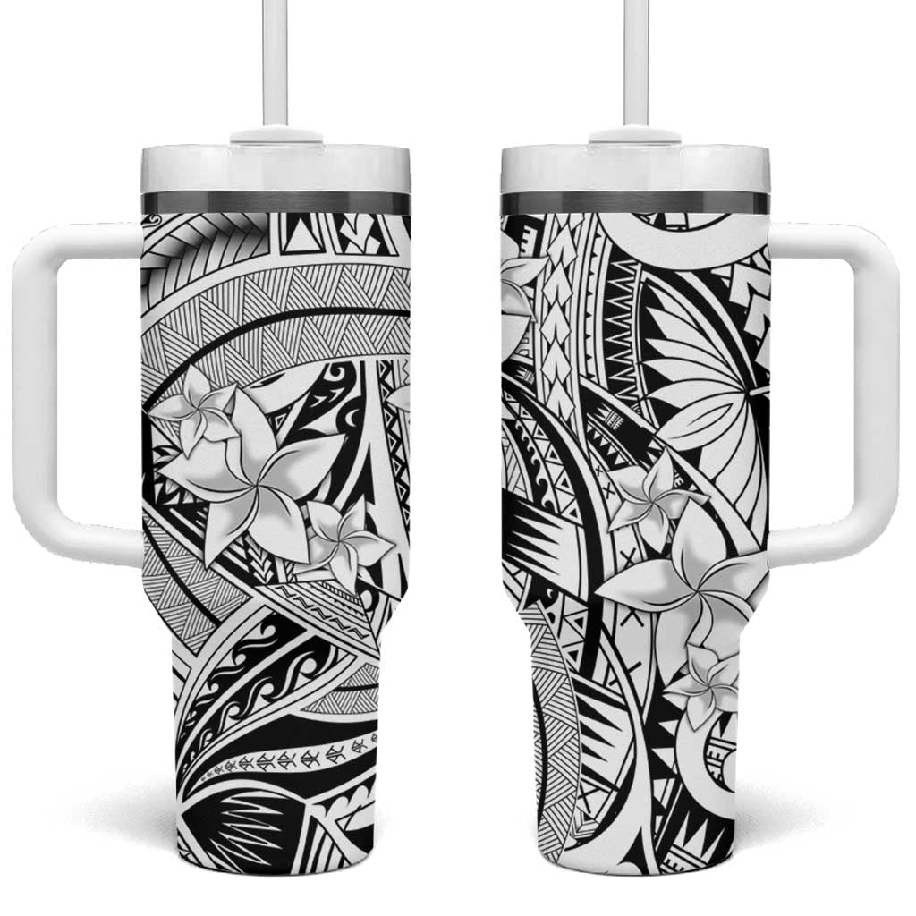 White Pacific Flowers Tribal Polynesian Custom Stanley Quencher 40oz Stainless Steel Tumbler With Handle