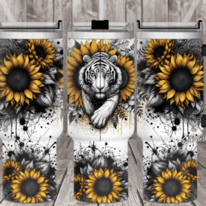 White Tiger Sunflower Custom Stanley Quencher 40oz Stainless Steel Tumbler With Handle