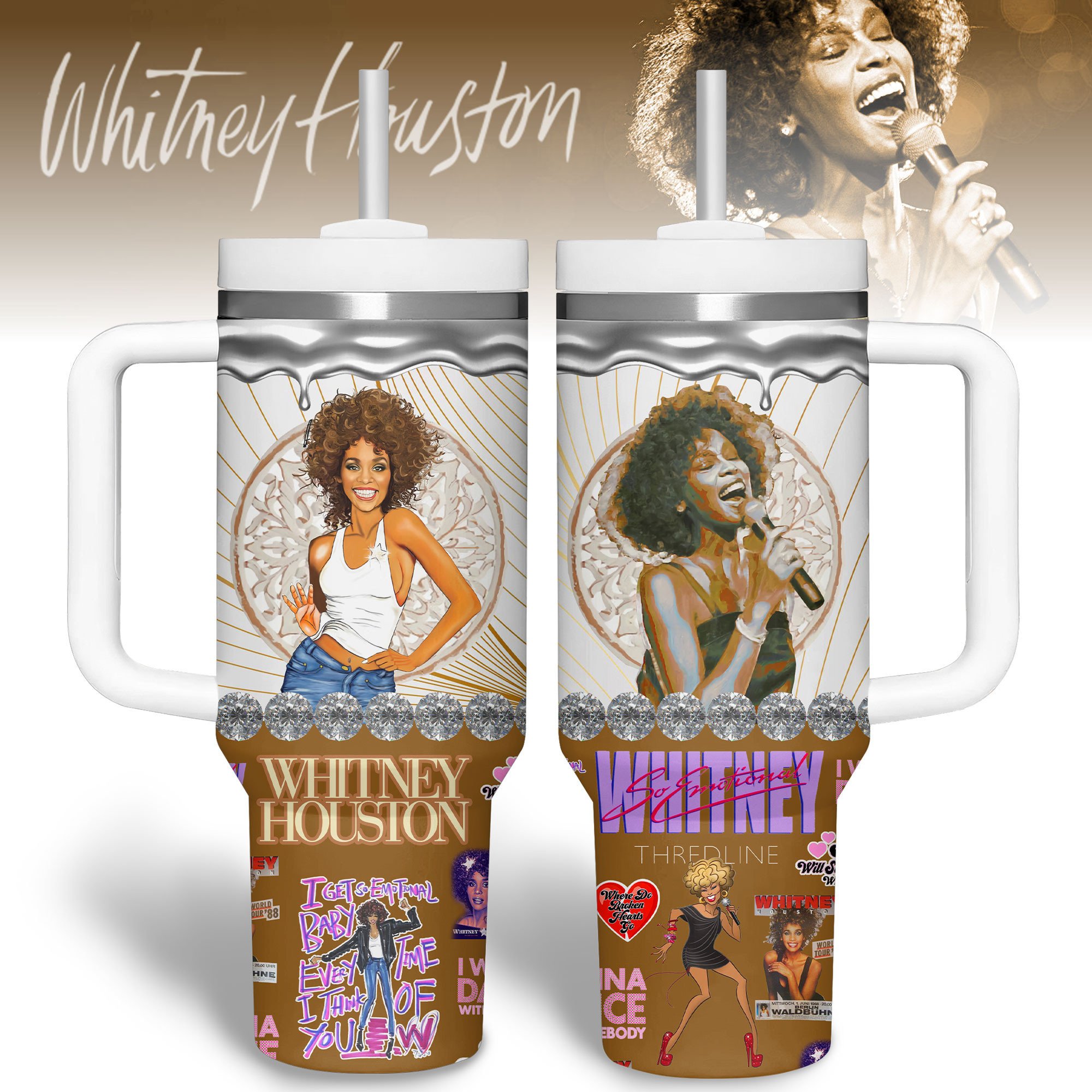 Whitney Houston Movies Custom Stanley Quencher 40oz Stainless Steel Tumbler With Handle