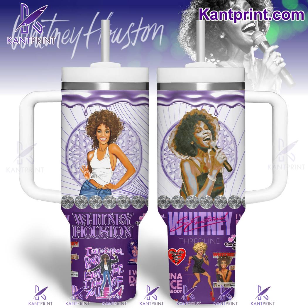 Whitney Houston Music Custom Stanley Quencher 40oz Stainless Steel Tumbler With Handle