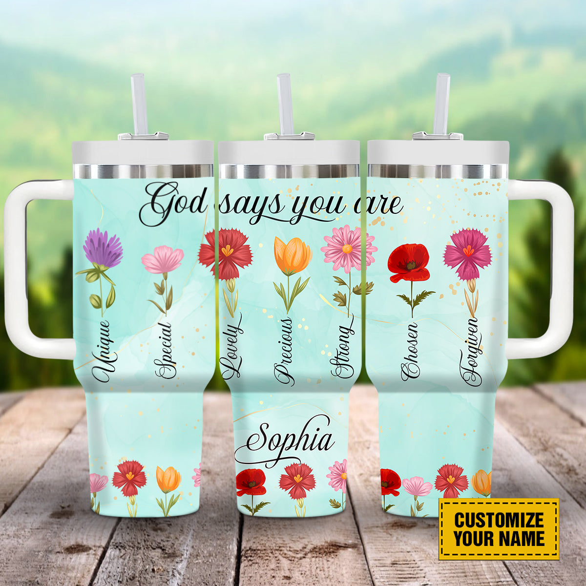 Wildflower Custom Stanley Quencher 40oz Stainless Steel Tumbler With Handle