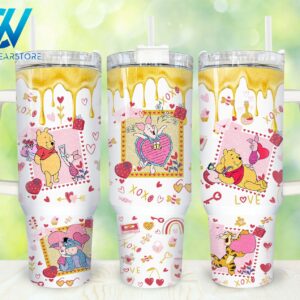 Winnie The Pooh Cartoon Custom Stanley Quencher 40oz Stainless Steel Tumbler With Handle