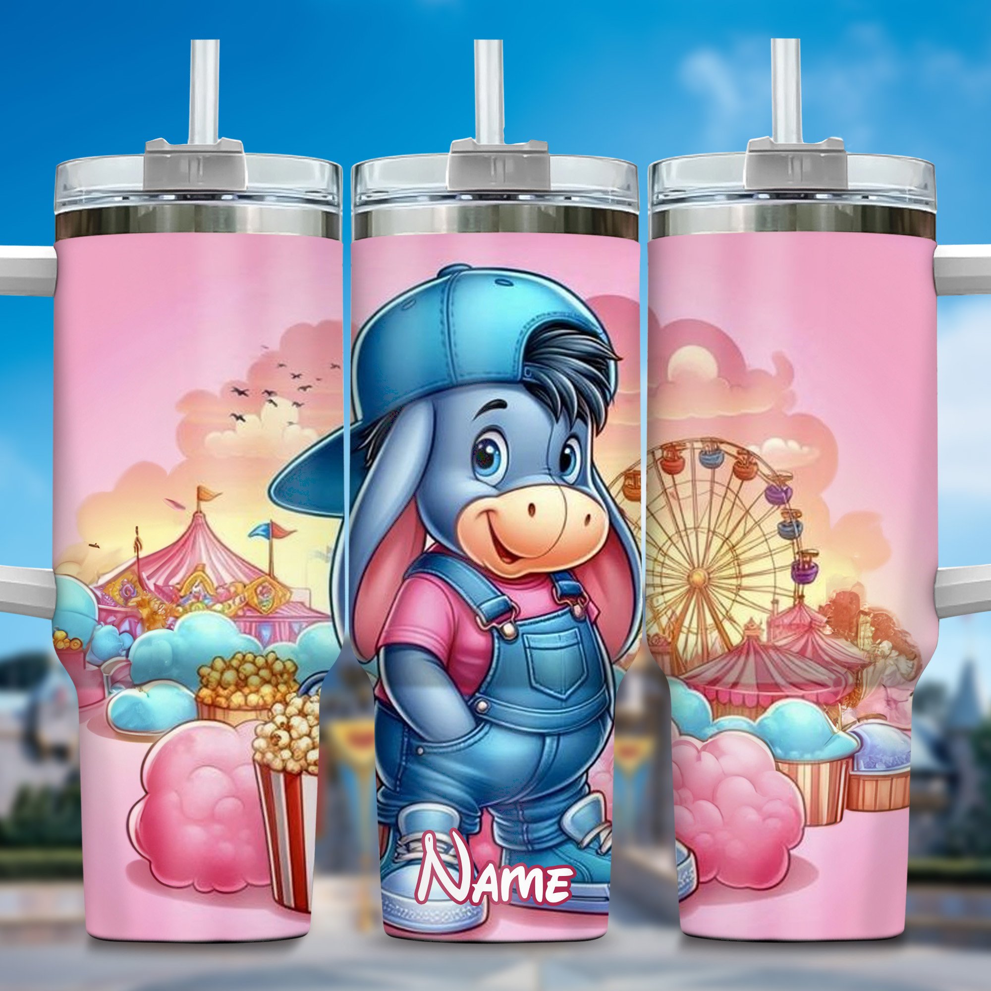 Winnie The Pooh Cartoon Custom Stanley Quencher 40oz Stainless Steel Tumbler With Handle