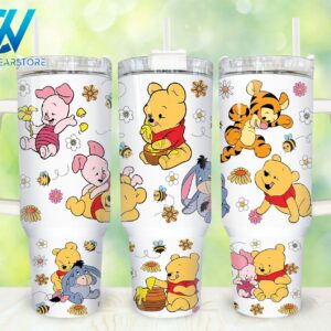Winnie The Pooh Cartoon Custom Stanley Quencher 40oz Stainless Steel Tumbler With Handle