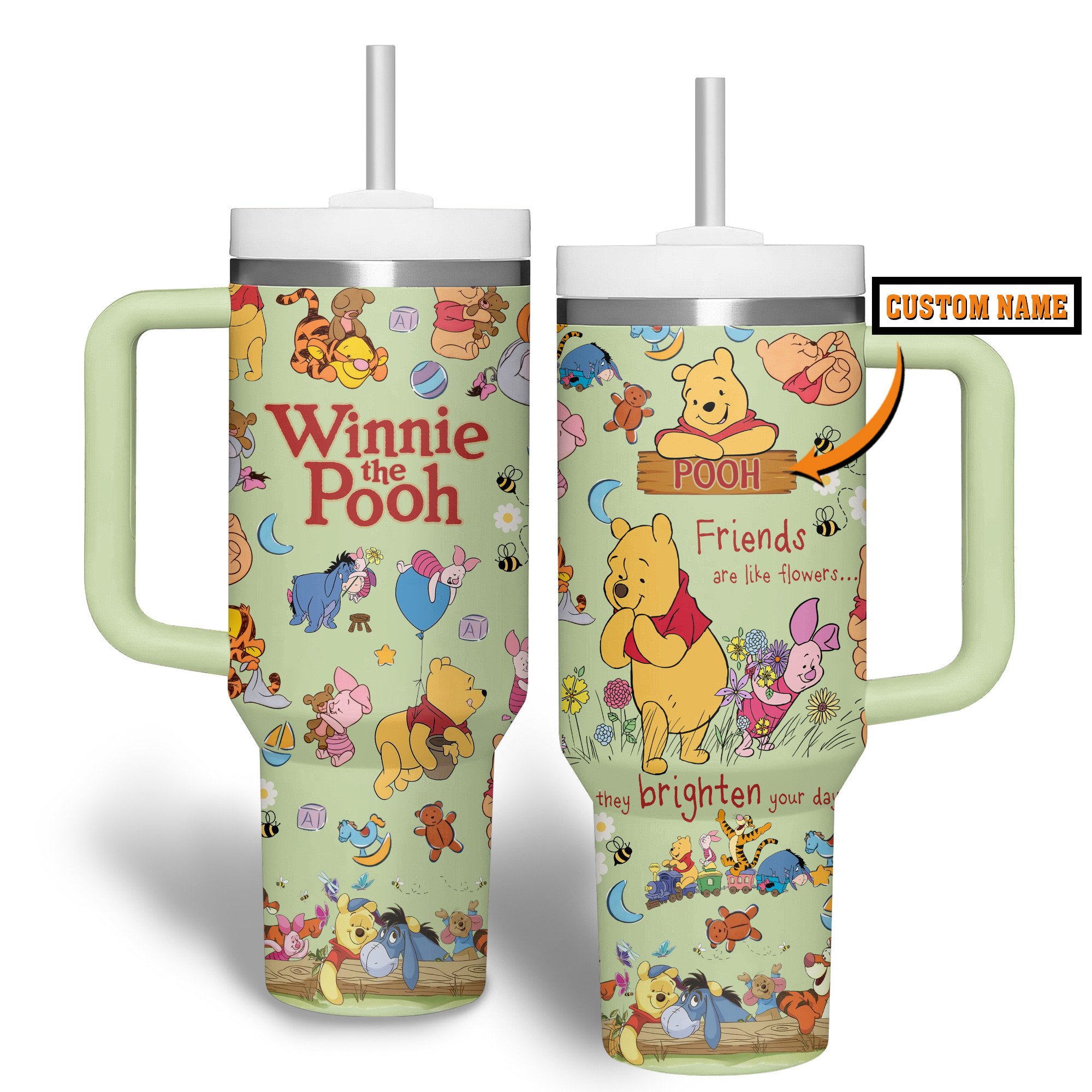 Winnie-the-Pooh Cartoon Custom Stanley Quencher 40oz Stainless Steel Tumbler With Handle