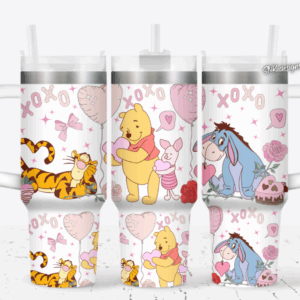 Winnie The Pooh Cartoon Custom Stanley Quencher 40oz Stainless Steel Tumbler With Handle