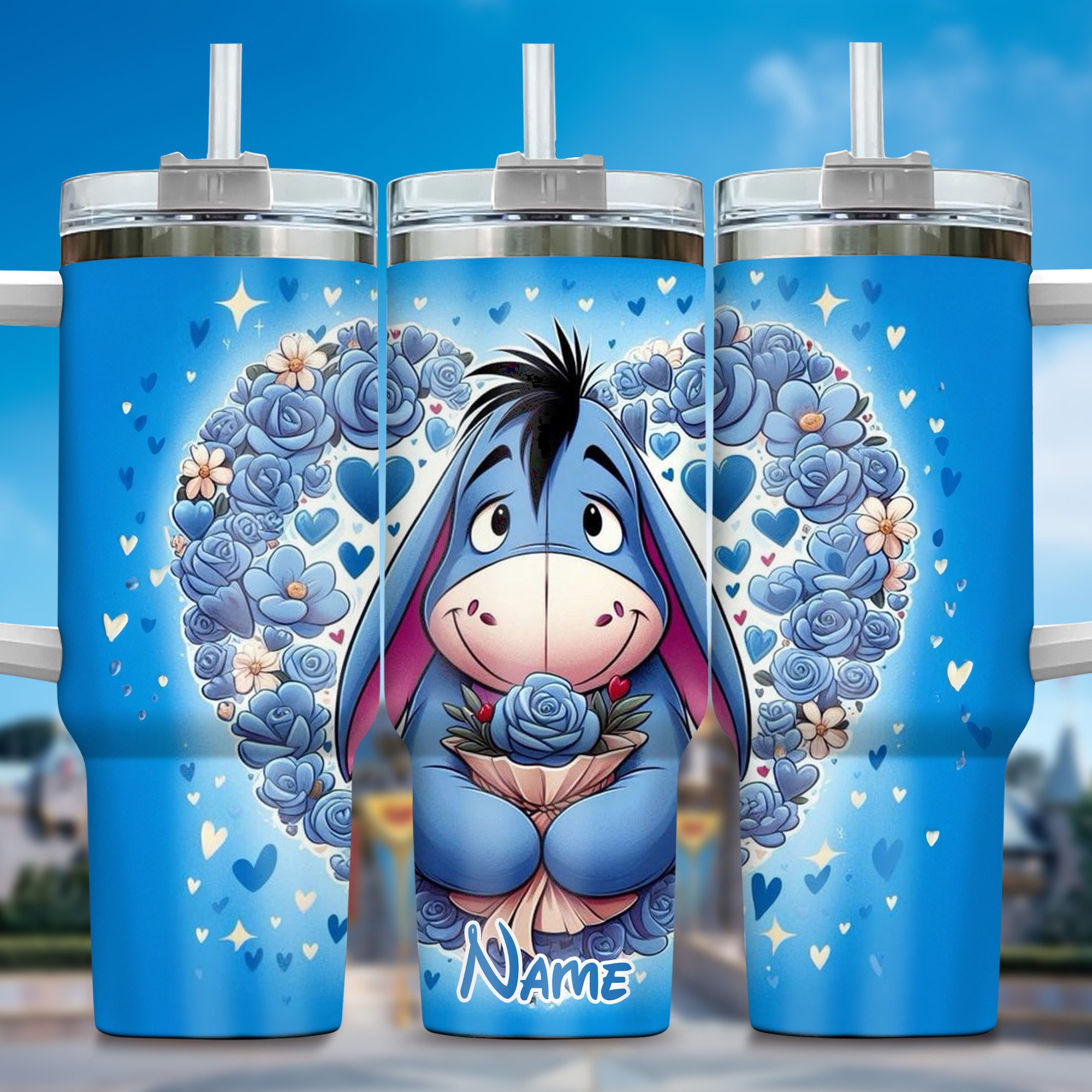 Winnie The Pooh Cartoon Custom Stanley Quencher 40oz Stainless Steel Tumbler With Handle