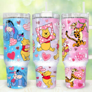 Winnie The Pooh Cartoon Custom Stanley Quencher 40oz Stainless Steel Tumbler With Handle