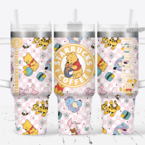 Winnie The Pooh Cartoon Custom Stanley Quencher 40oz Stainless Steel Tumbler With Handle