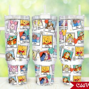 Winnie The Pooh Cartoon Custom Stanley Quencher 40oz Stainless Steel Tumbler With Handle