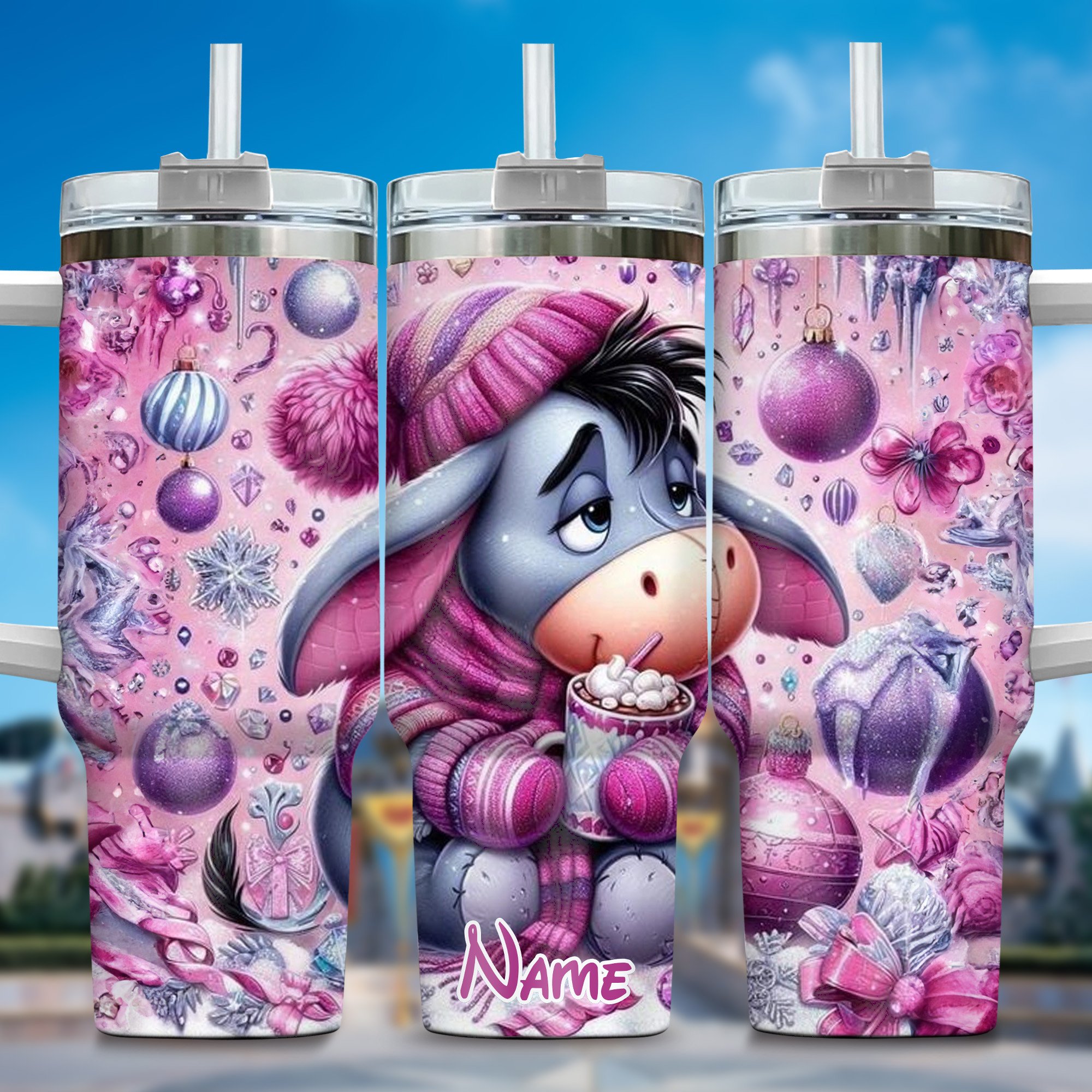 Winnie The Pooh Cartoon Custom Stanley Quencher 40oz Stainless Steel Tumbler With Handle