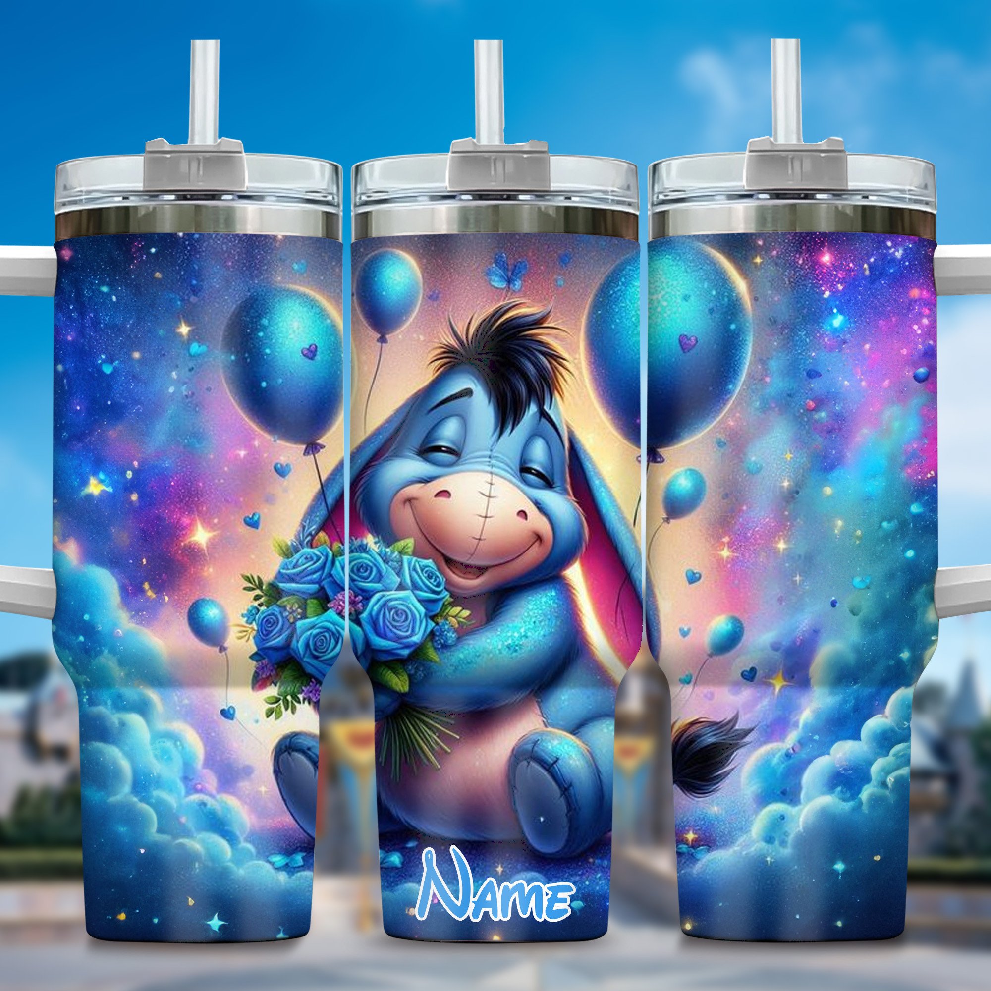 Winnie The Pooh Cartoon Custom Stanley Quencher 40oz Stainless Steel Tumbler With Handle